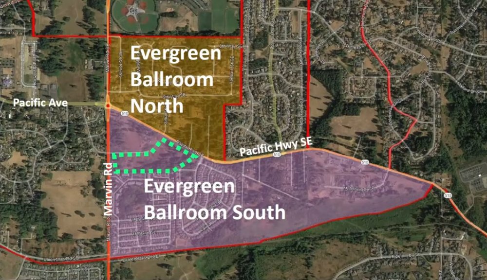 The Evergreen Ballroom precinct would be divided along Pacific Avenue, forming two precincts.